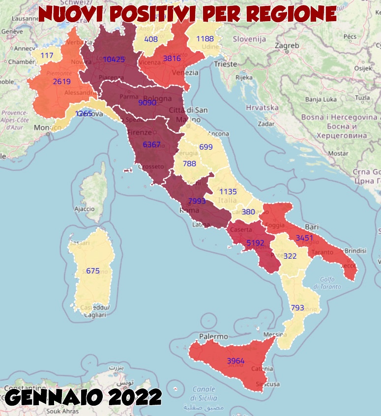 nuovi positivi per regione