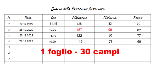 Diario della Pressione 1 pagina