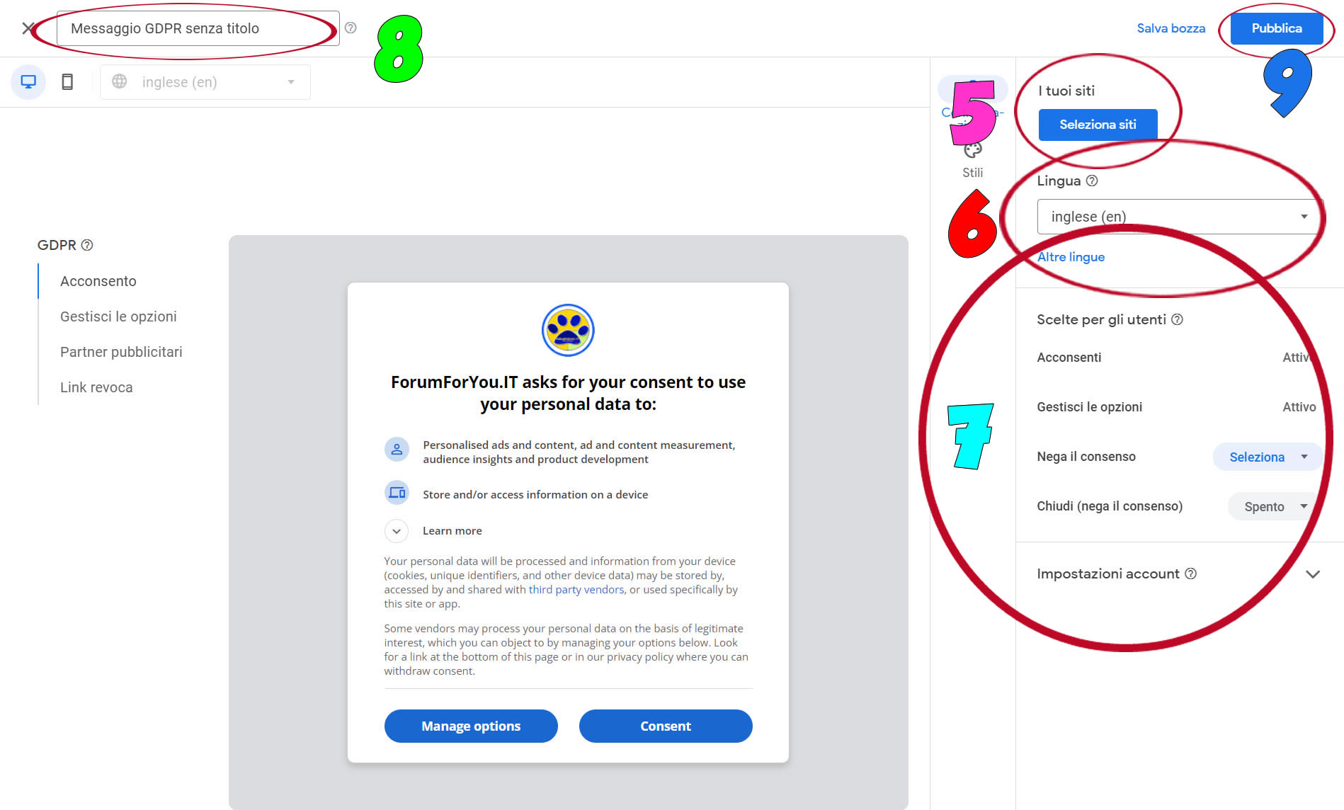 opzioni GDPR