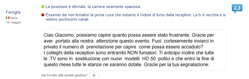 risposta recensioni booking